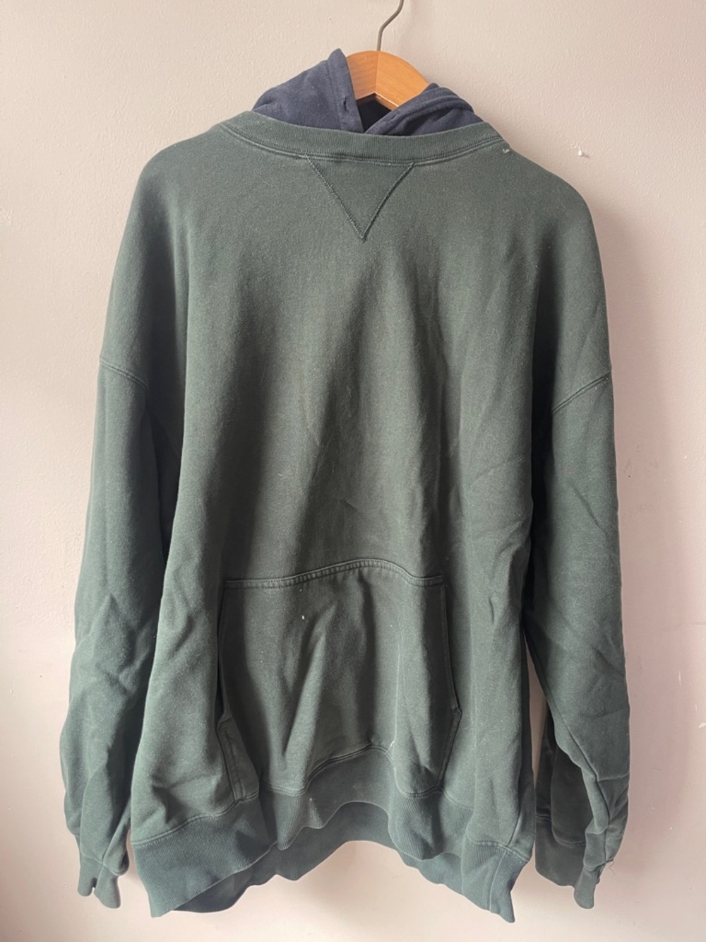 Brandy Melville Men's Forest Green Crewneck Sweatshirt with Navy Hood